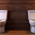 Picture of a toilet and a bidet on a wood floor in a restroom for an article: Southern MD Plumbers Clog Guide